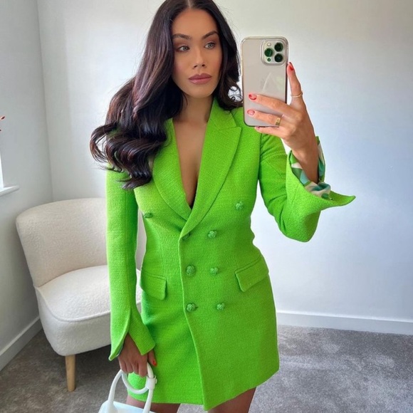 ZARA Textured Blazer Dress Neon Green BNWT - Picture 1 of 9